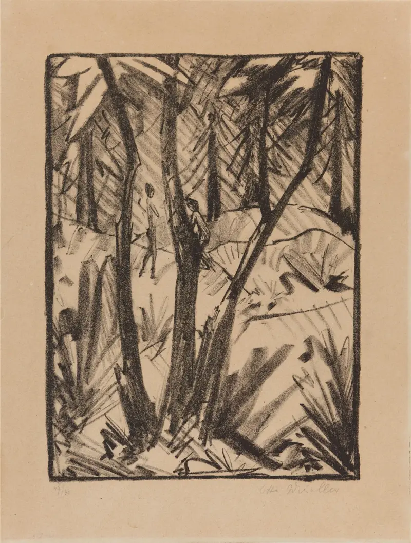 Waldlandschaft mit kleinen Figuren 2 von Otto Mueller