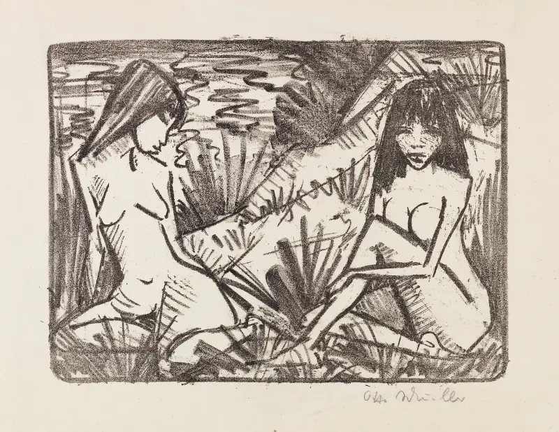 Dwie dziewczynki siedzące na wydmach, 1921 – nr 1, Otto Mueller