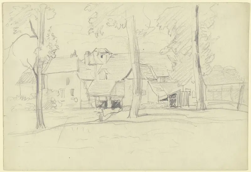 Group of houses with trees av Otto Scholderer