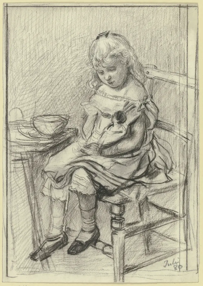 Holčička krmí panenku, Otto Scholderer