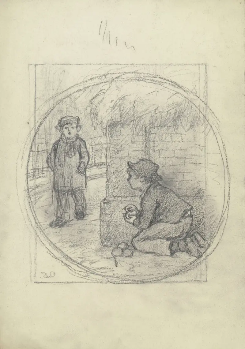 Knabe, einem anderen Knaben an der Straßenecke auflauernd von Otto Scholderer