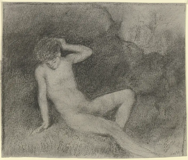 Lagernder nackter Jüngling in einer Landschaft von Otto Scholderer