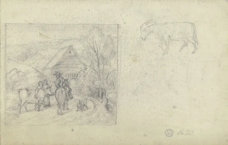 Krajina s jezdcem, skica osla, Otto Scholderer