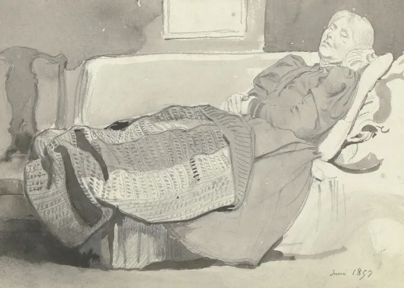 Luise Scholderer spící na pohovce, Otto Scholderer