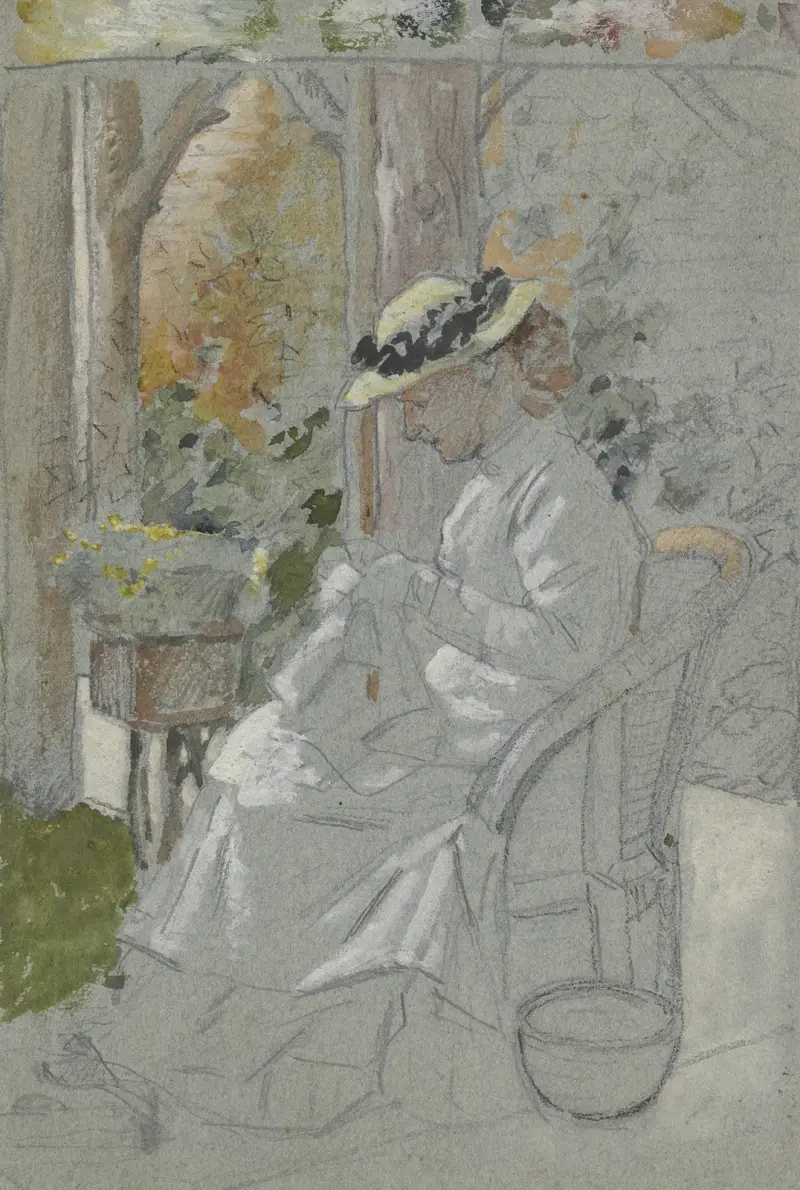 Luise Scholderer auf der Veranda von Otto Scholderer