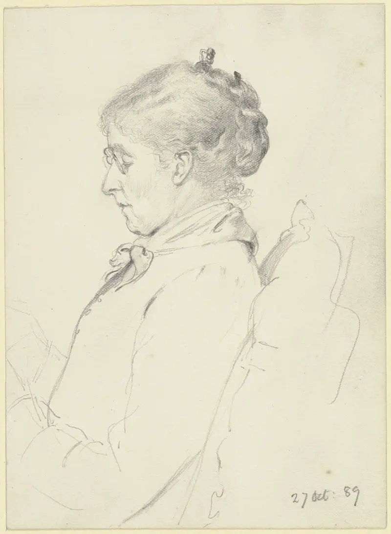Luise Scholderer im Profil nach links, lesend von Otto Scholderer