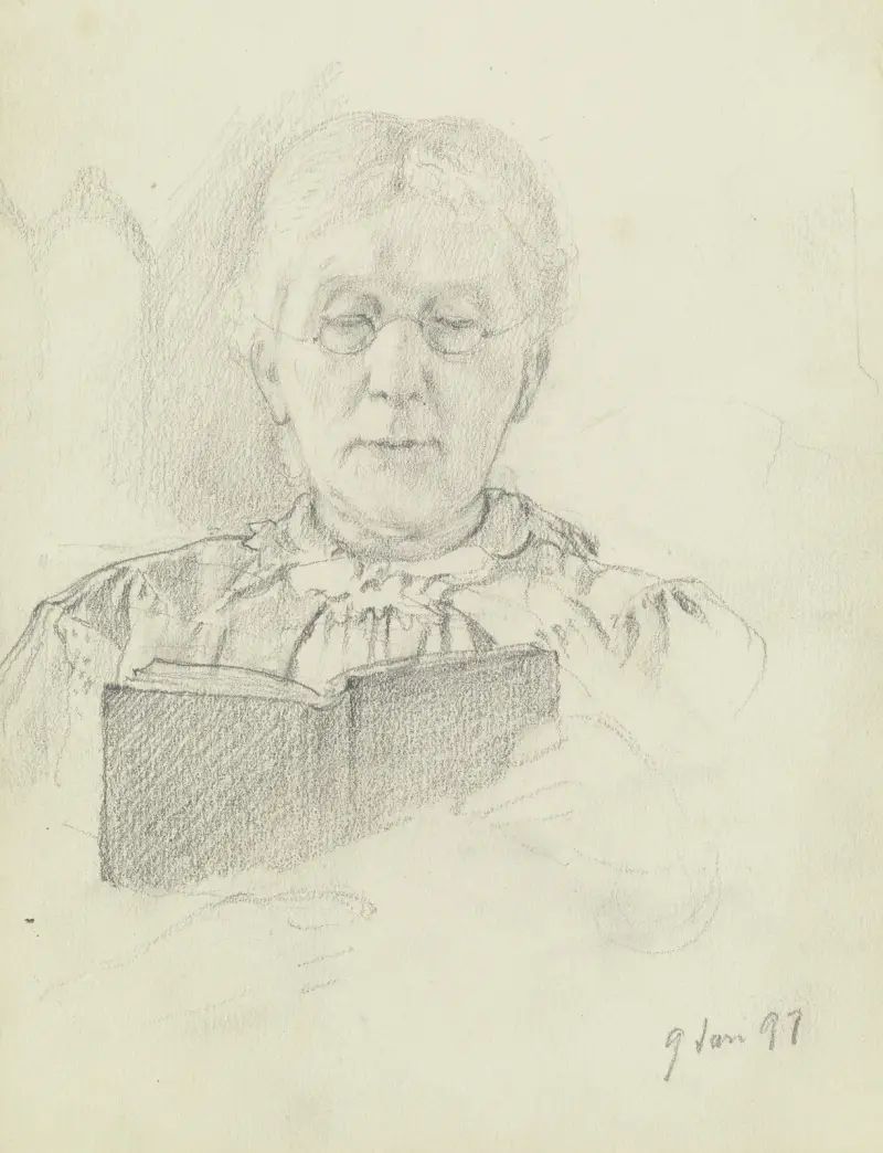 Luise Scholderer čte, 1897, Otto Scholderer