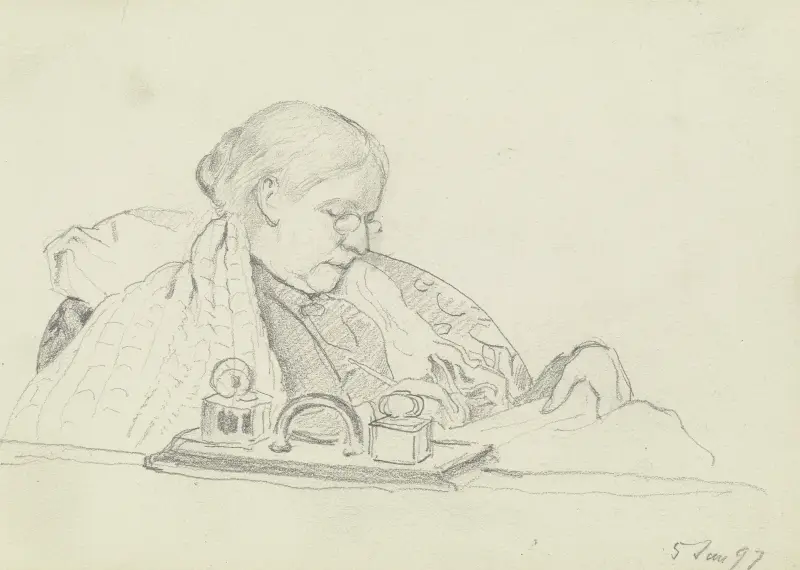 Luise Scholderer schreibend von Otto Scholderer