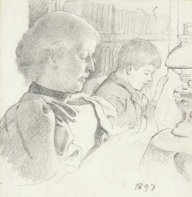 Luise Scholderer i Victor podczas czytania, Otto Scholderer