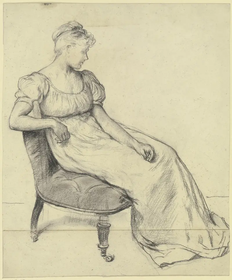 Sitzende aus der 'Vorbereitung zum Kostümball', 1879 – Nr. 1 von Otto Scholderer