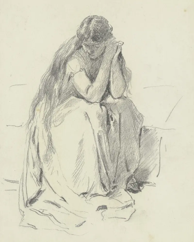 Sitzende Frau mit langem Haar (Loreley) von Otto Scholderer