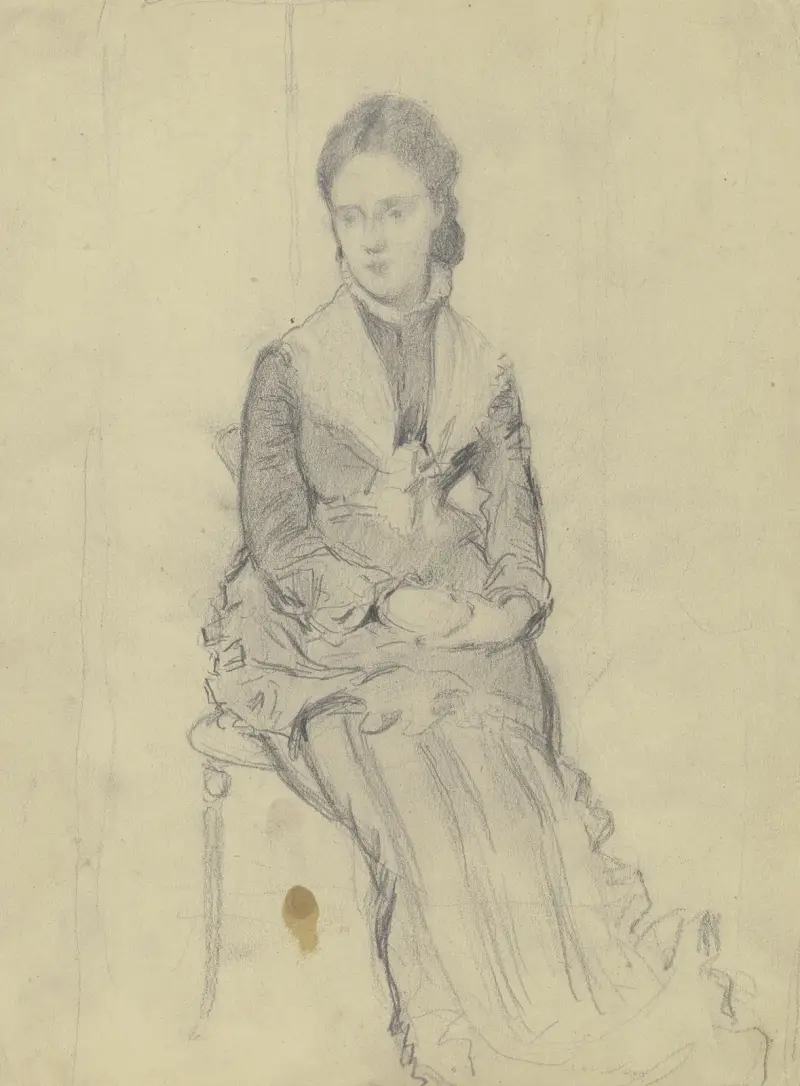 Sitzende Frau mit Rüschenkleid von Otto Scholderer