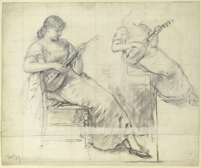 Sitzende junge Frau, Mandoline spielend, 1879 – Nr. 2 von Otto Scholderer