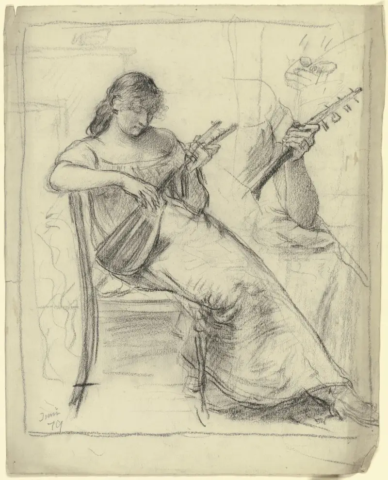Sitzende junge Frau, Mandoline spielend, 1879 – Nr. 1 von Otto Scholderer