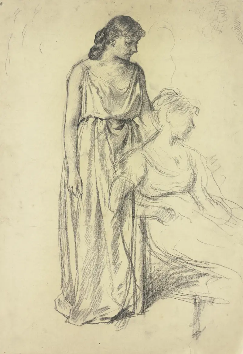 Sitzende und Stehende aus der 'Vorbereitung zum Kostümball', 1879 – Nr. 1 von Otto Scholderer
