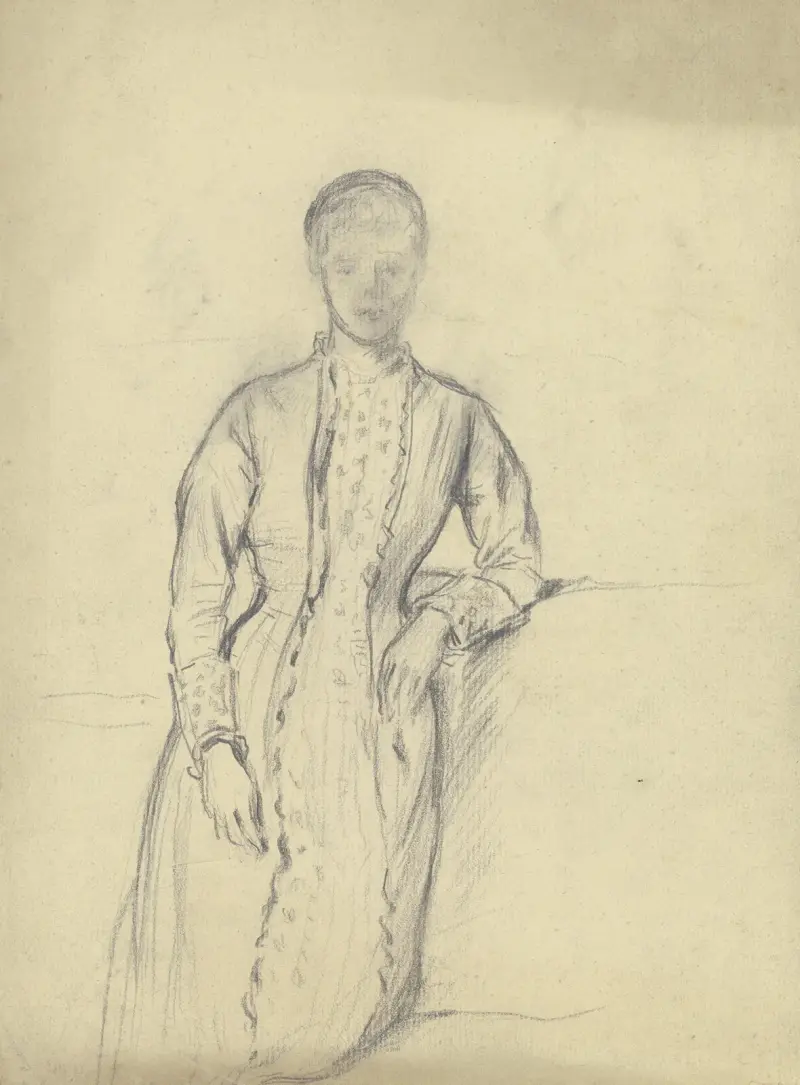 Stehende Frau im hochgeschlossenen Rüschenkleid von Otto Scholderer