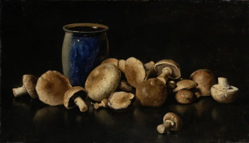 Stillleben mit blauer Vase und Pilzen von Otto Scholderer