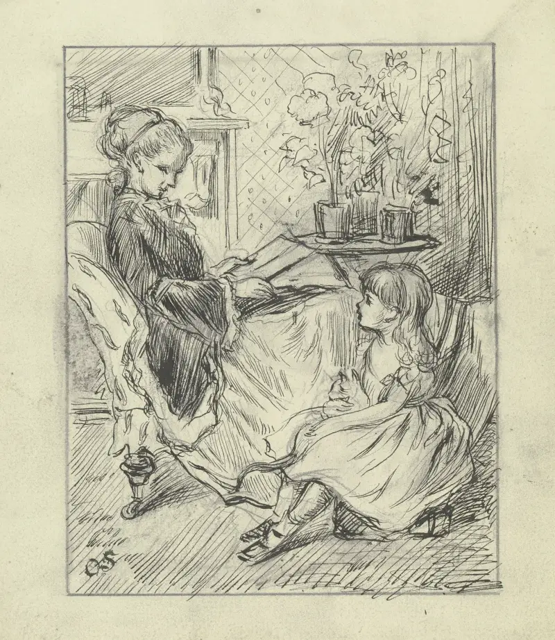 Czytająca kobieta z dzieckiem, Otto Scholderer