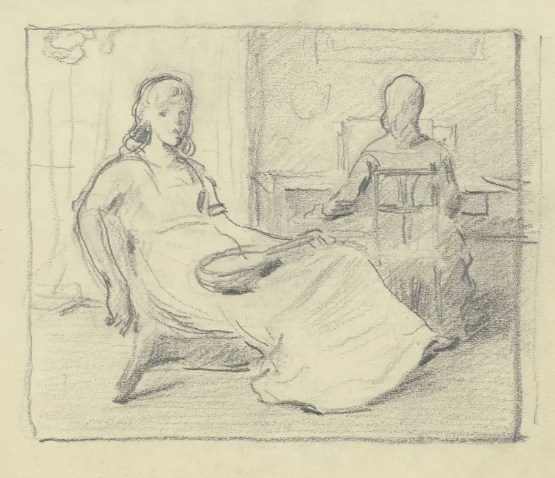 Zwei Mädchen mit Mandoline und am Klavier von Otto Scholderer