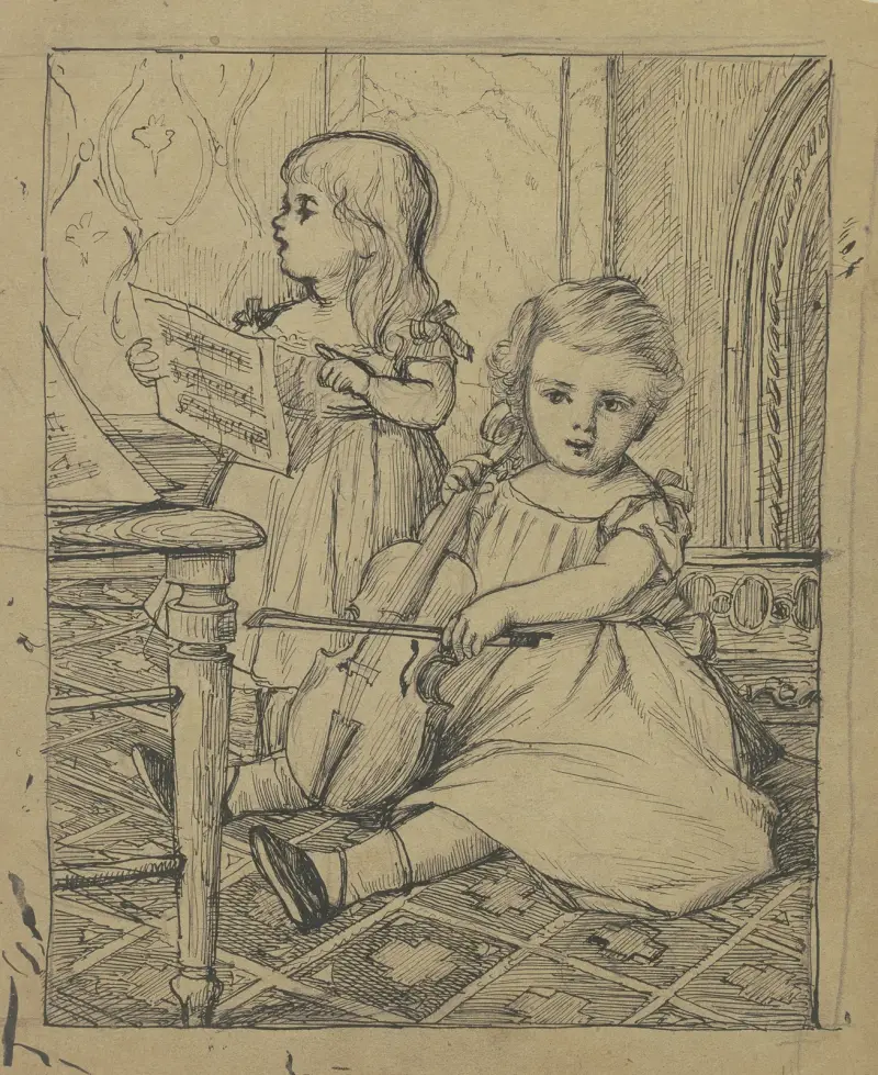 Zwei musizierende Kinder – Nr. 1 von Otto Scholderer
