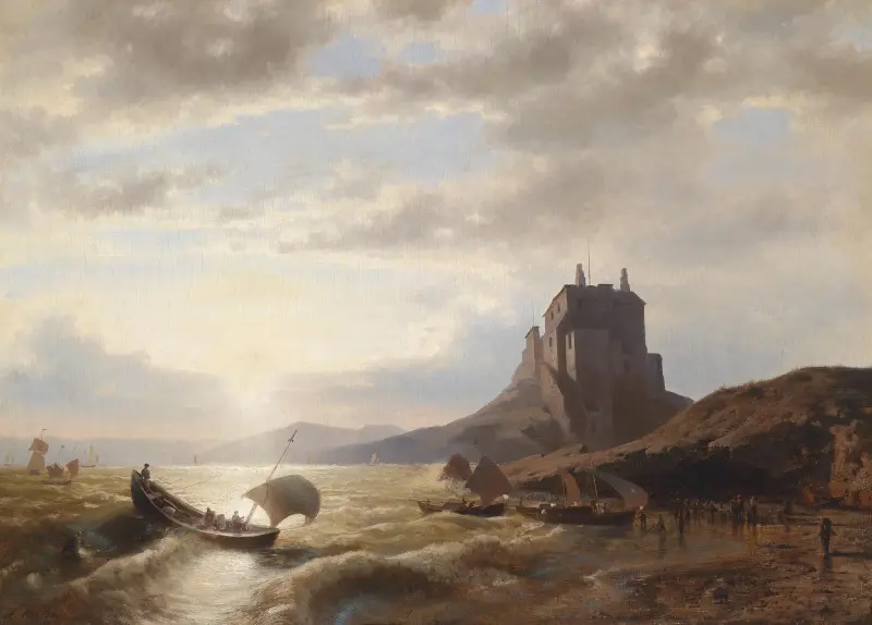 Küstenlandschaft mit Fischern av Hermann Ottomar Herzog