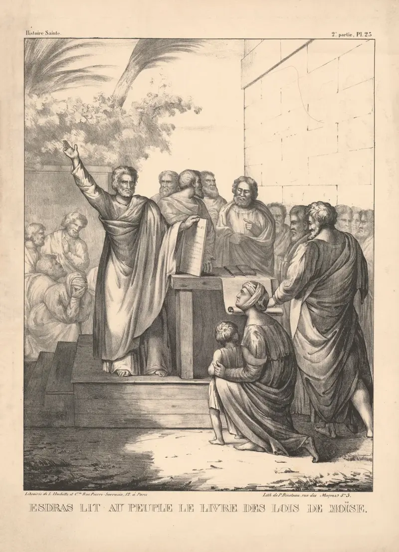 Esdras lit au peuple le livre des lois de Moise av P. Bineteau