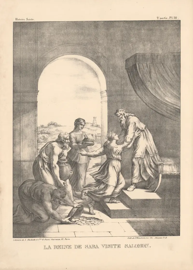 La reine de Saba visite Salomon av P. Bineteau