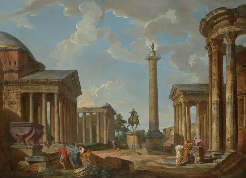 Ett capriccio med romerska ruiner av Giovanni Paolo Panini