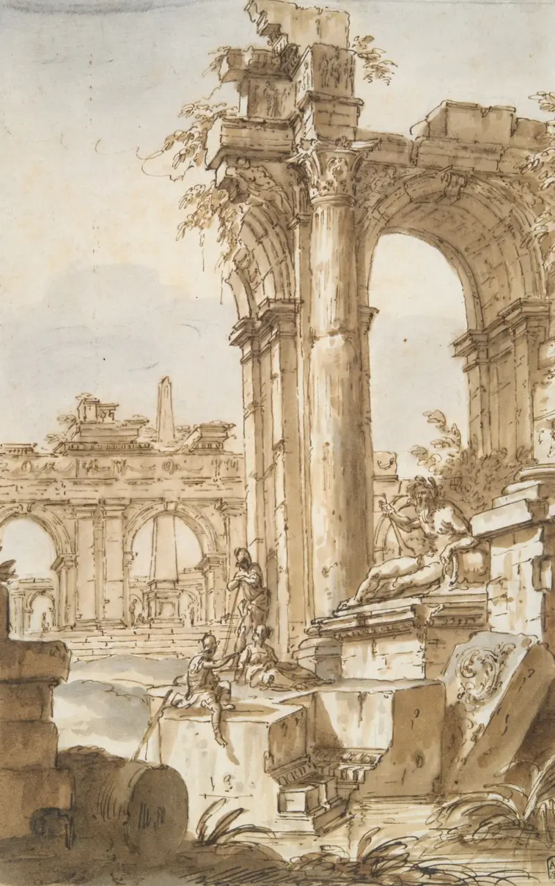 Romerskt capriccio av Giovanni Paolo Panini