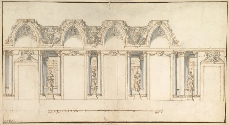 Design för dekoration av ett palatsinteriör av Giovanni Paolo Panini