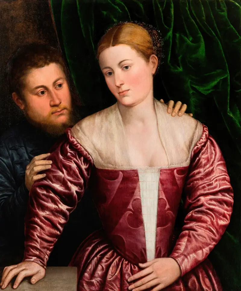 Double Portrait of a Venetian Woman and her Cavalier av Paris Bordone