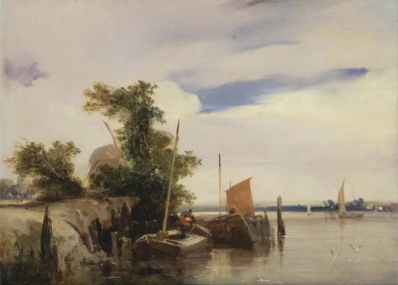 Lastkähne auf einem Fluss von Richard Parkes Bonington