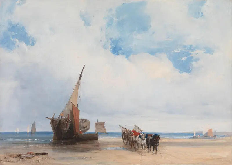 Beached Vessels and a Wagon, near Trouville, France av Richard Parkes Bonington