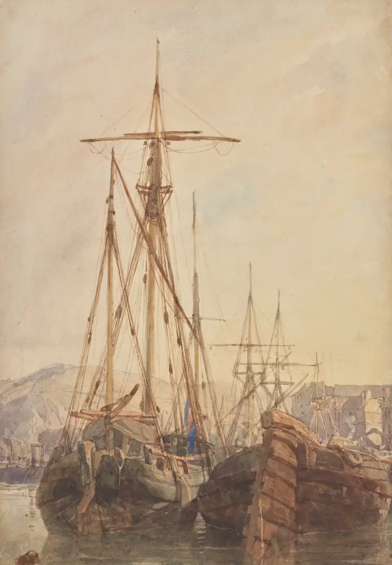 Fischerboote vor Anker, Boulogne, Frankreich von Richard Parkes Bonington