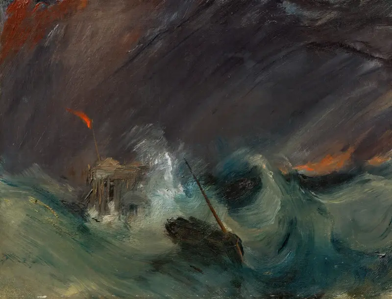 Förlisning; Ett fartyg i nöd i storm utanför Calais pir (1600-talet) av Richard Parkes Bonington