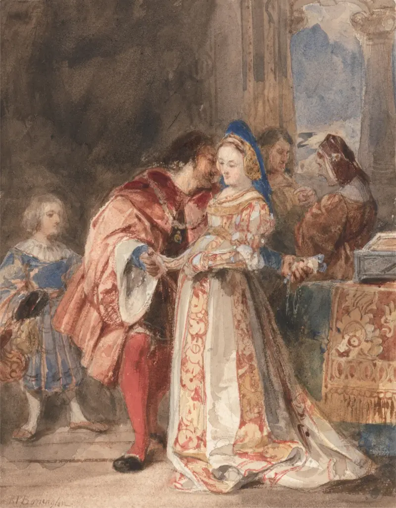 Portia och Bassanio av Richard Parkes Bonington