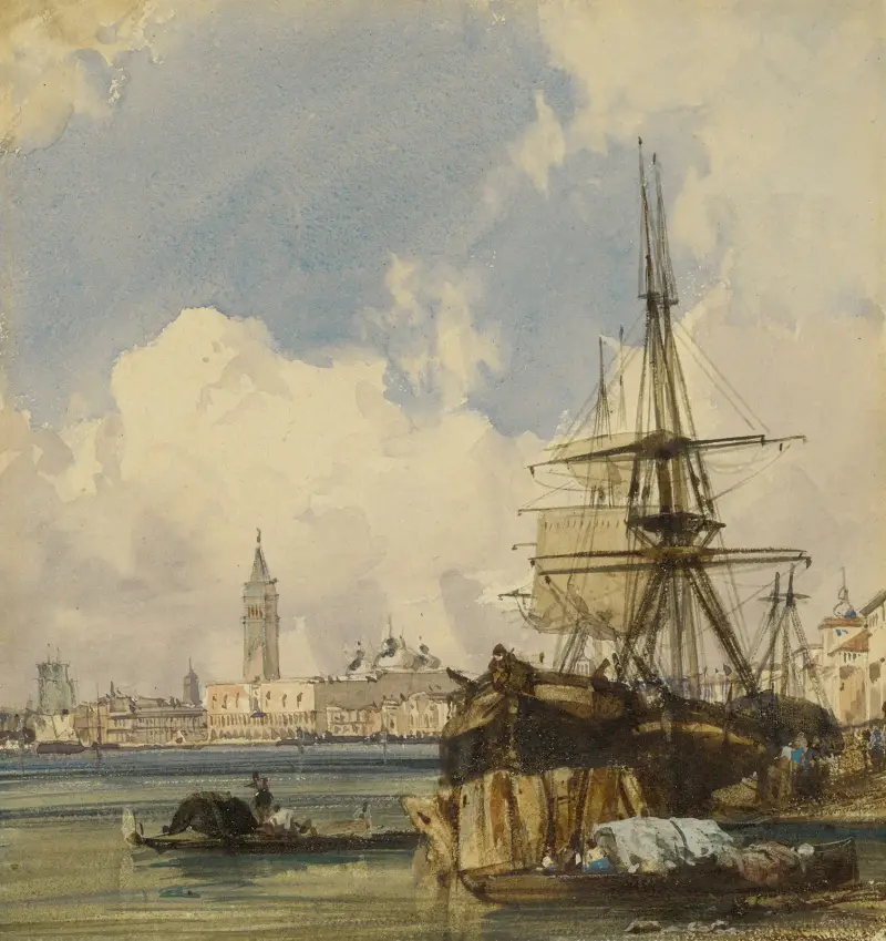 Riva degli Schiavoni, from near San Biagio, Venice av Richard Parkes Bonington