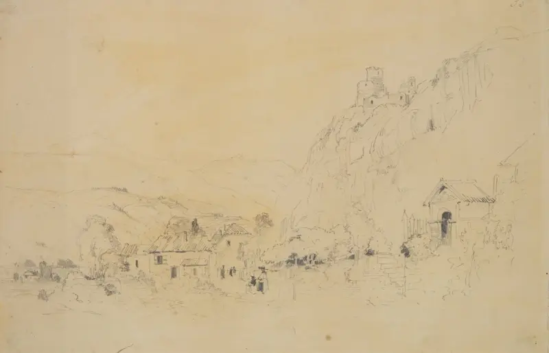 Sion med ruinerna på berget Tourbillon av Richard Parkes Bonington