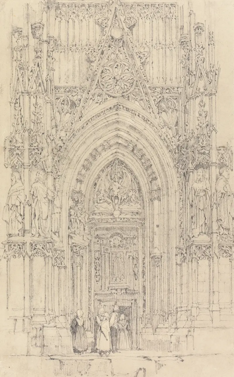 Kyrkan Saint-Wulfran i Abbeville; Västra fasaden, norra porten av Richard Parkes Bonington