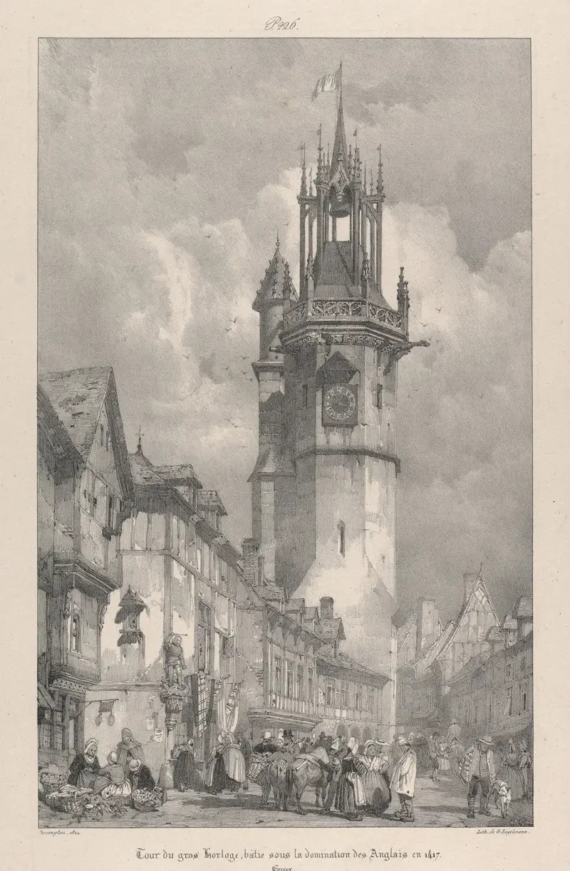 Wieża zegarowa Gros Horloge, zbudowana pod panowaniem angielskim w 1417 roku, Richard Parkes Bonington