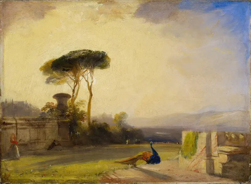 Vy över en villas trädgård nära Florens av Richard Parkes Bonington
