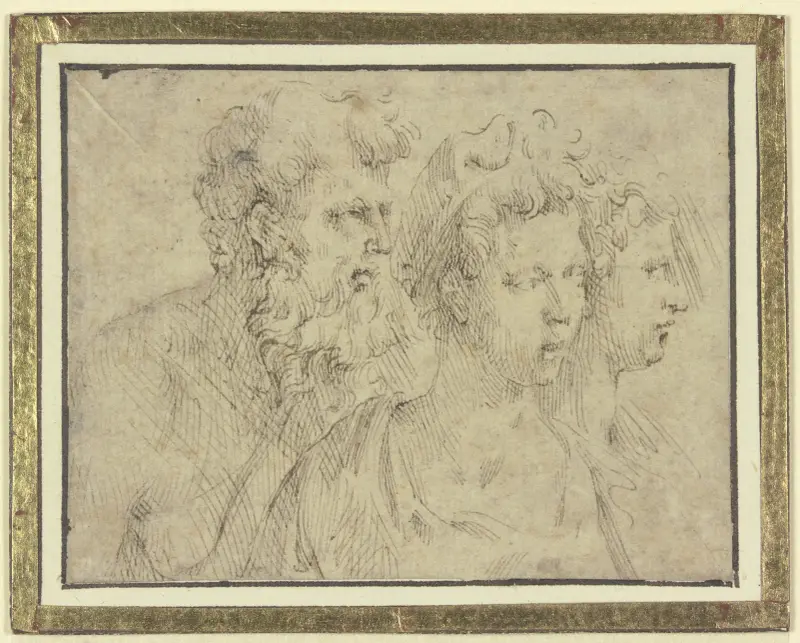 Köpfe eines bärtigen Mannes und zweier Frauen av Parmigianino