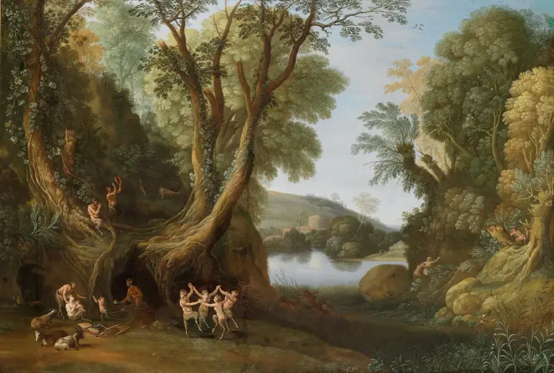 Fauns in a wooded landscape av Paul Bril