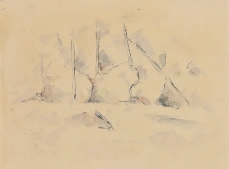 Arbres Parmi Des Rochers av Paul Cézanne