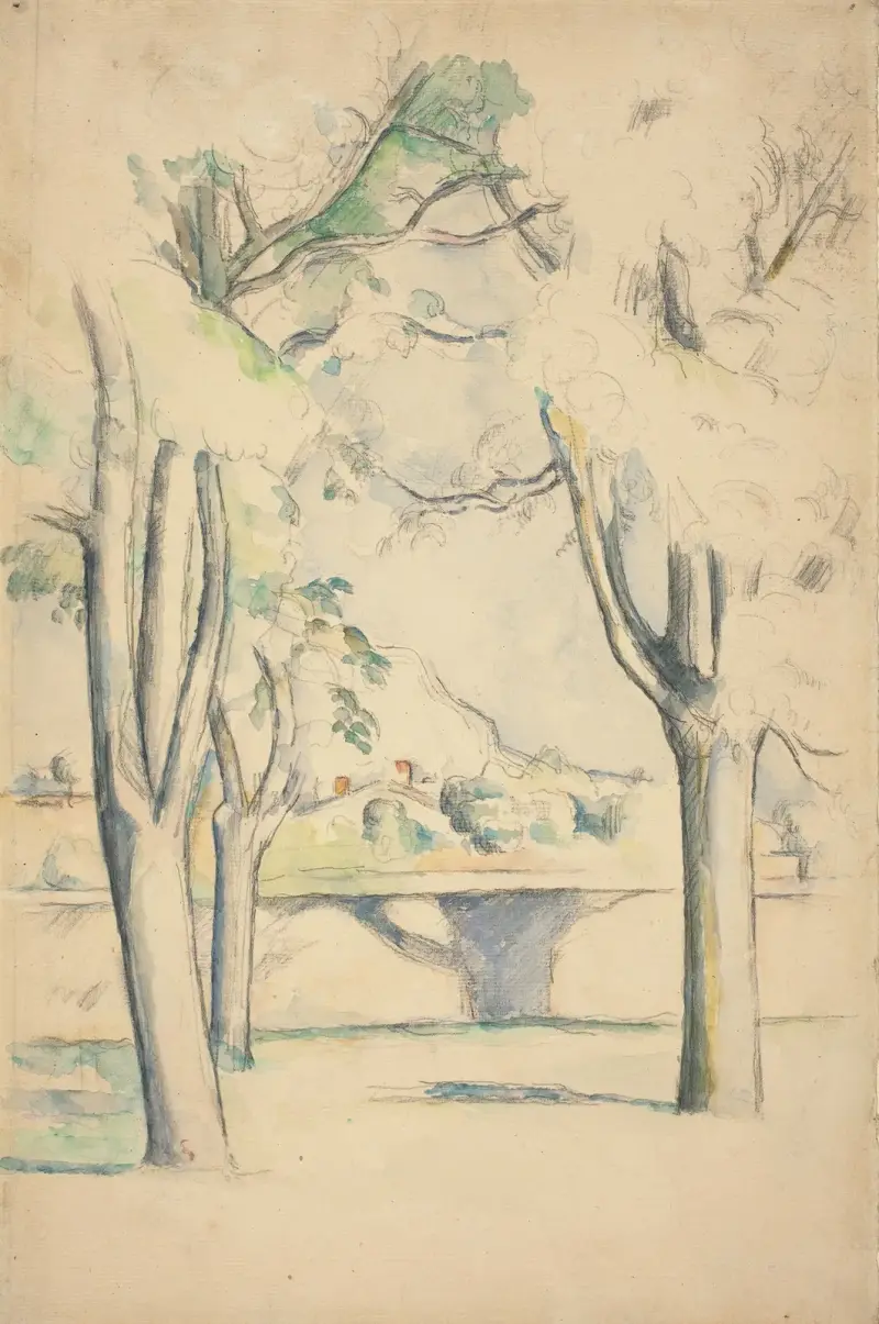 Mont Sainte-Victoire sett bortom muren vid Jas de Bouffan av Paul Cézanne