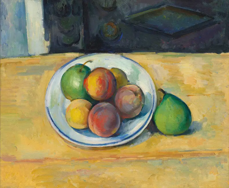 Nature morte de pêches et poires av Paul Cézanne