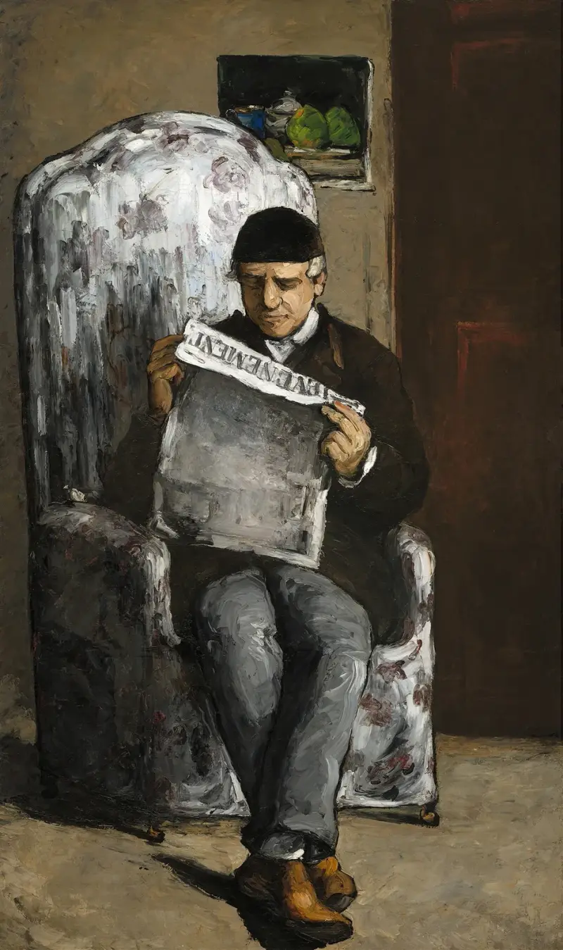Konstnärens far, läsande L’Événement av Paul Cézanne