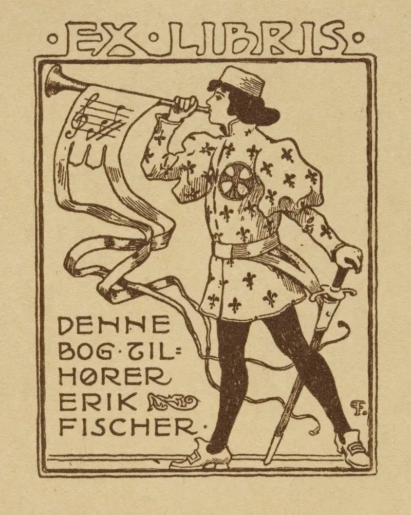 Bookplate of Denne Bog Tilhorer Erik Fischer av Paul Fischer
