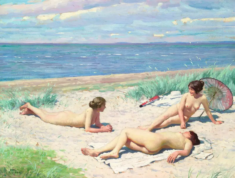 Girls on the beach av Paul Fischer