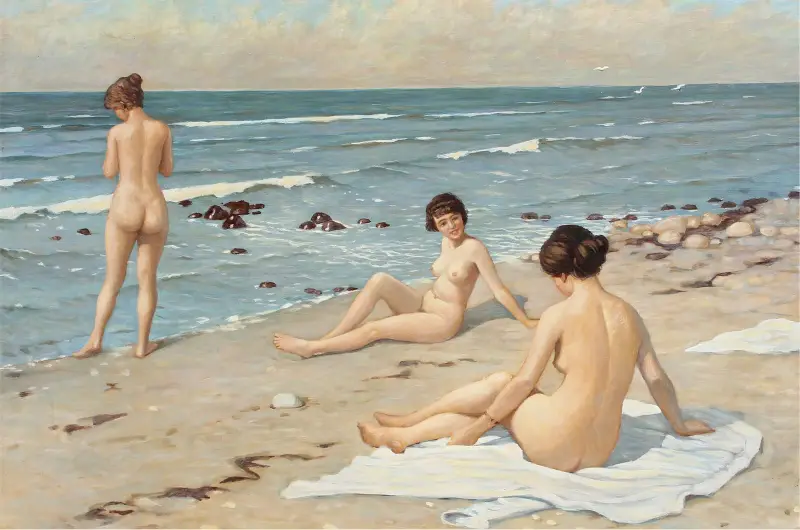 Strandparti med badende kvinder (kopi) av Paul Fischer